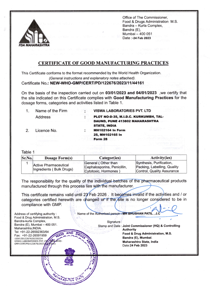 WHO-GMP Certificate