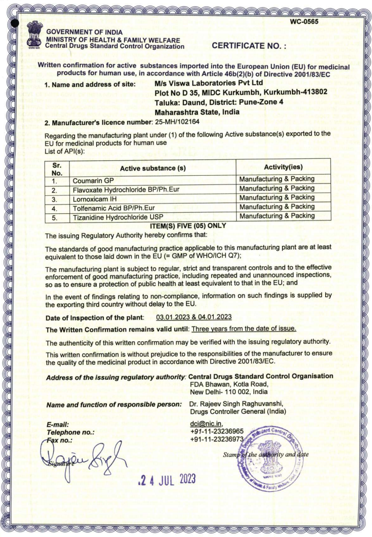 CDSCO Written Confirmation